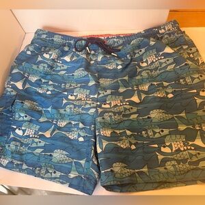 Tommy Bahama Blue Fish Men’s Bathing Suit  XL Orange Mesh Lining